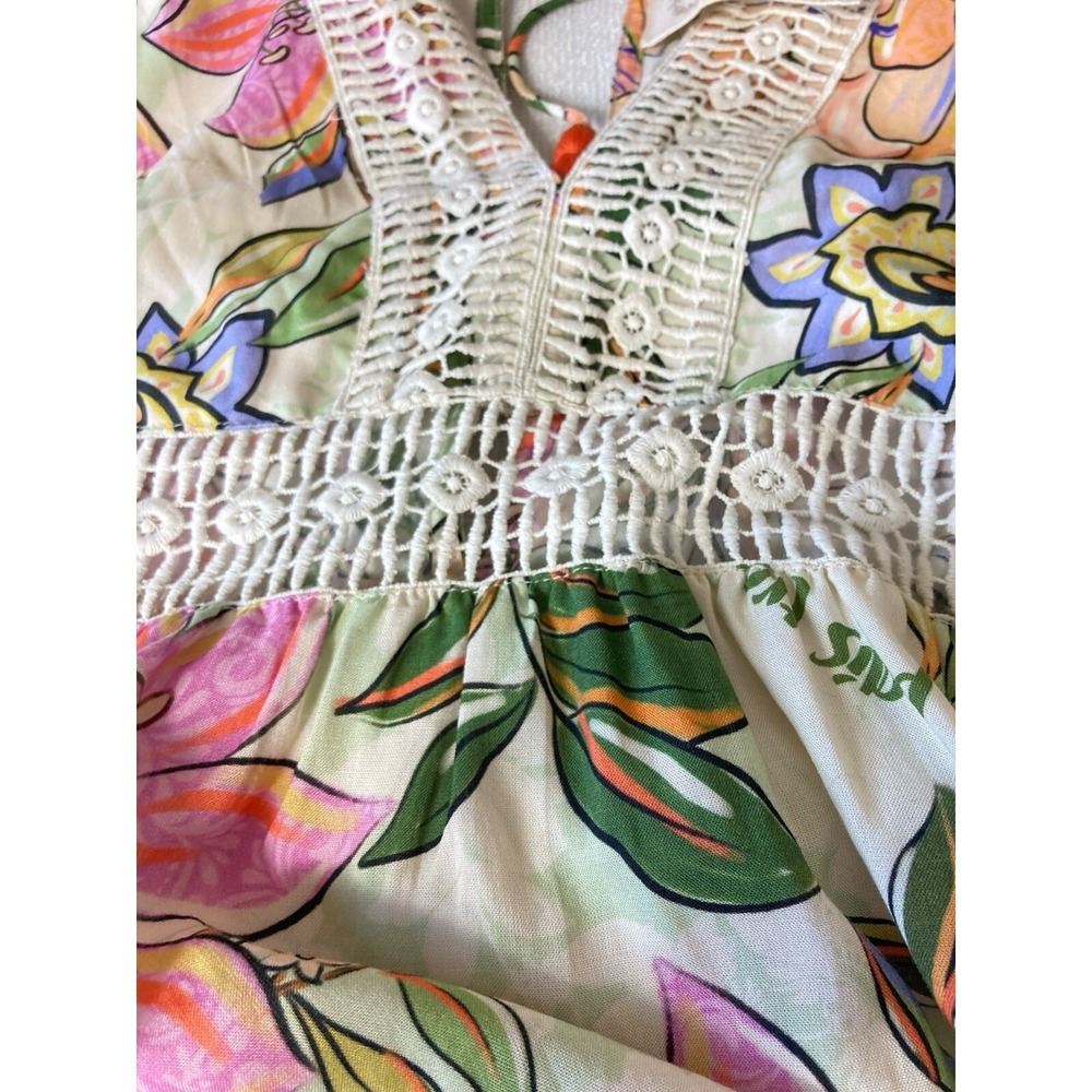 Z & L Dress Medium Floral Crochet Trim Back Tie with Tassels Bohemian Crochet - Picture 16 of 16